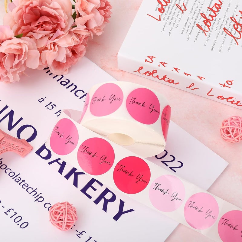 Whaline 1000Pcs Pink Thank You Sticker Valentine Gradient Pink Colors Paper Decal Boho Decorative Self-Adhesive Label Stickers for Valentines Party Small Business Envelope Gift Wrapping, 1.5 in - Image 4